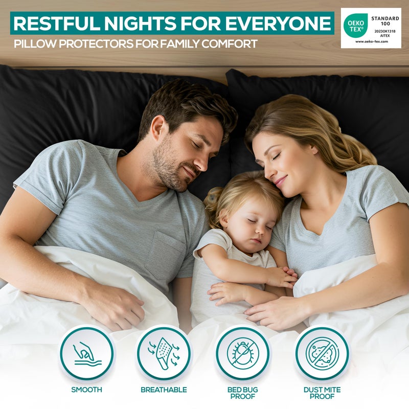 Utopia Bedding Premium 100% Waterproof Pillow Protectors with Zipper Queen Size (Set of 2), Bed Bug and Dust Mite Proof Zippered Pillow Covers, Pillow Encasement Cases, Black - Image 5